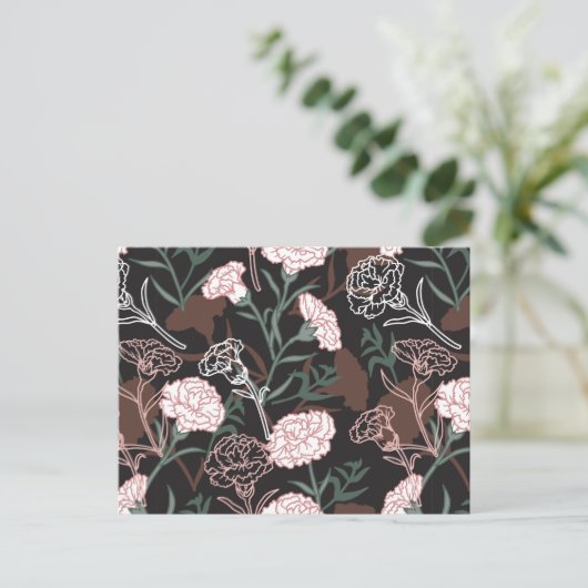 Delicate Roze Anjers met Groene Bladeren Bloemen Briefkaart (Staand voorkant)