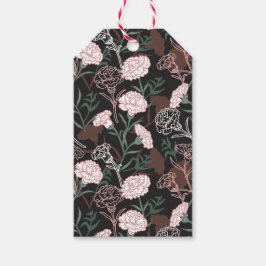 Delicate Roze Anjers met Groene Bladeren Bloemen Cadeaulabel