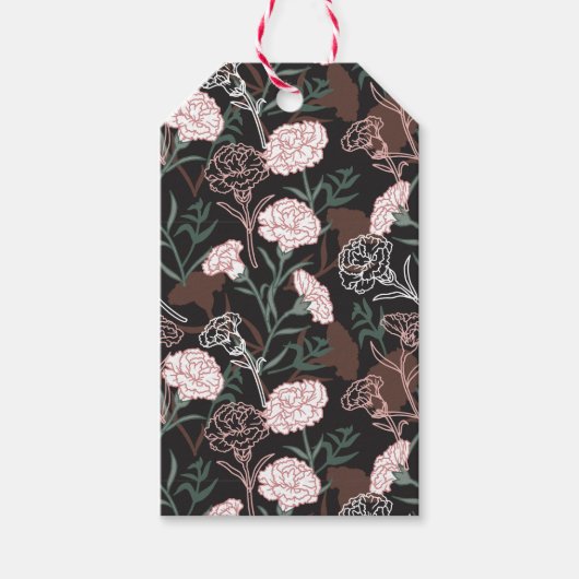 Delicate Roze Anjers met Groene Bladeren Bloemen Cadeaulabel (Voorkant)