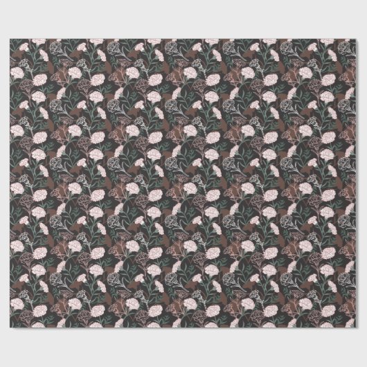 Delicate Roze Anjers met Groene Bladeren Bloemen Cadeaupapier (Vlak)