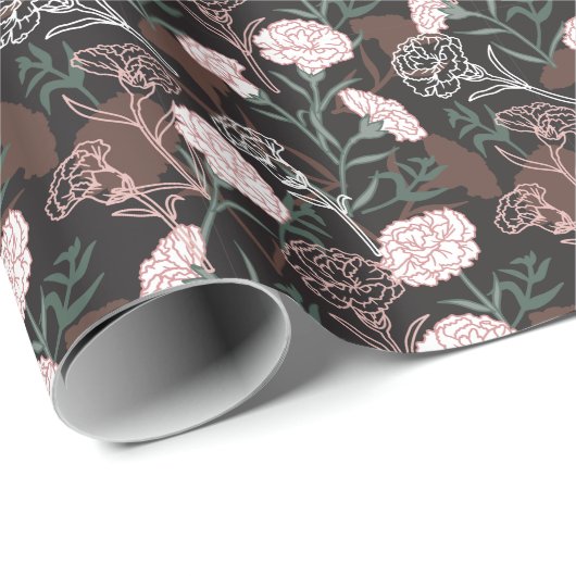 Delicate Roze Anjers met Groene Bladeren Bloemen Cadeaupapier (Rol Hoek)