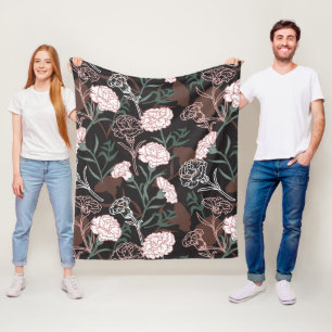 Delicate Roze Anjers met Groene Bladeren Bloemen Fleece Deken