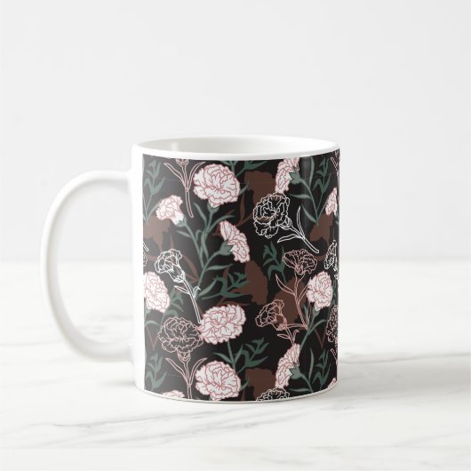Delicate Roze Anjers met Groene Bladeren Bloemen Koffiemok (Links)