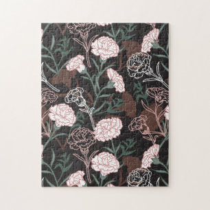Delicate Roze Anjers met Groene Bladeren Bloemen Legpuzzel