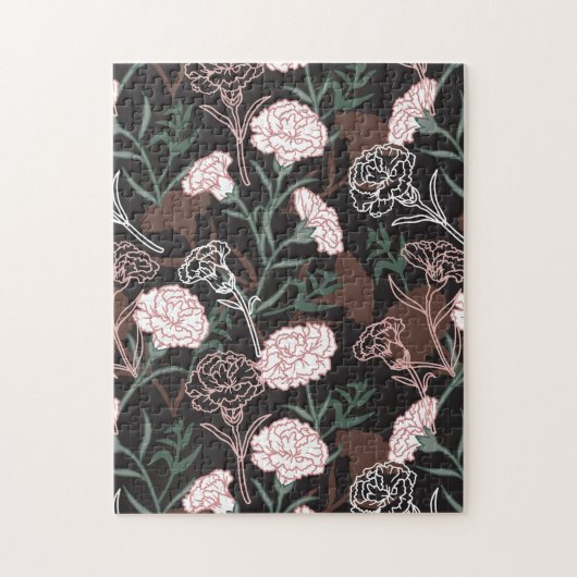 Delicate Roze Anjers met Groene Bladeren Bloemen Legpuzzel (Verticaal)