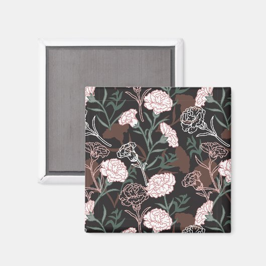 Delicate Roze Anjers met Groene Bladeren Bloemen Magneet (Voorkant / Achterkant)