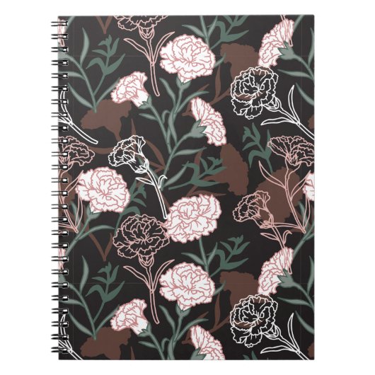 Delicate Roze Anjers met Groene Bladeren Bloemen Notitieboek (Voorkant)