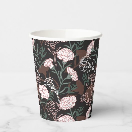 Delicate Roze Anjers met Groene Bladeren Bloemen Papieren Bekers (Links)