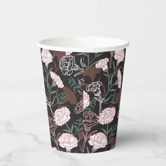 Delicate Roze Anjers met Groene Bladeren Bloemen Papieren Bekers (Rechts)