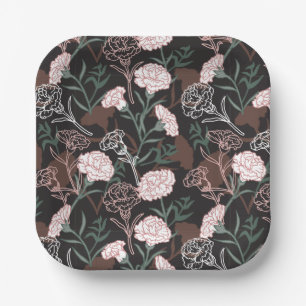 Delicate Roze Anjers met Groene Bladeren Bloemen Papieren Bordje