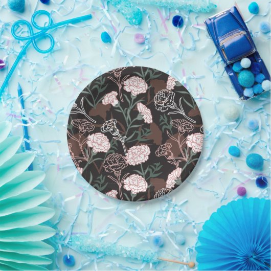 Delicate Roze Anjers met Groene Bladeren Bloemen Papieren Bordje (Feest)