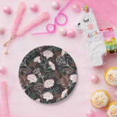 Delicate Roze Anjers met Groene Bladeren Bloemen Papieren Bordje (Feest)