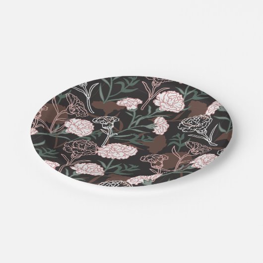 Delicate Roze Anjers met Groene Bladeren Bloemen Papieren Bordje (Gekanteld)