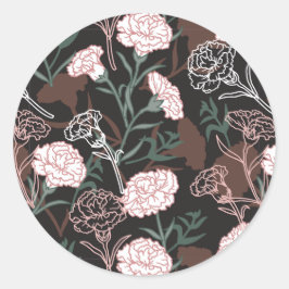 Delicate Roze Anjers met Groene Bladeren Bloemen Ronde Sticker
