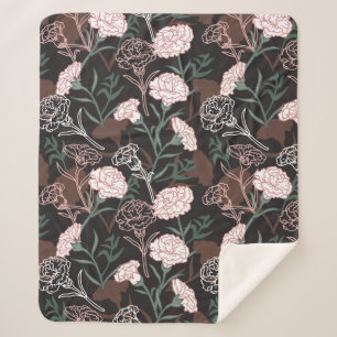 Delicate Roze Anjers met Groene Bladeren Bloemen Sherpa Deken