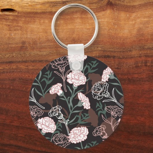 Delicate Roze Anjers met Groene Bladeren Bloemen Sleutelhanger (Achterkant)