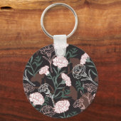 Delicate Roze Anjers met Groene Bladeren Bloemen Sleutelhanger (Voorkant)
