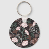 Delicate Roze Anjers met Groene Bladeren Bloemen Sleutelhanger (Achterkant)