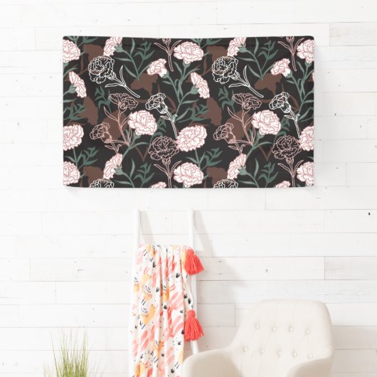 Delicate Roze Anjers met Groene Bladeren Bloemen Spandoek (Insitu)