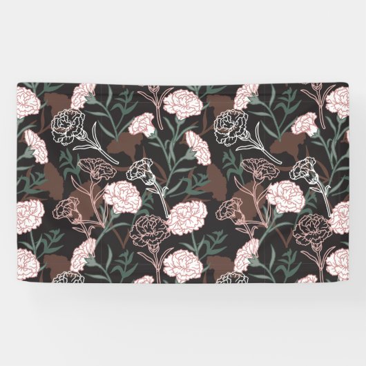 Delicate Roze Anjers met Groene Bladeren Bloemen Spandoek (Horizontaal)