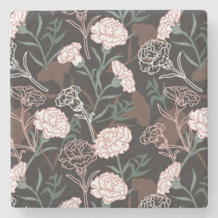 Delicate Roze Anjers met Groene Bladeren Bloemen Stenen Onderzetter