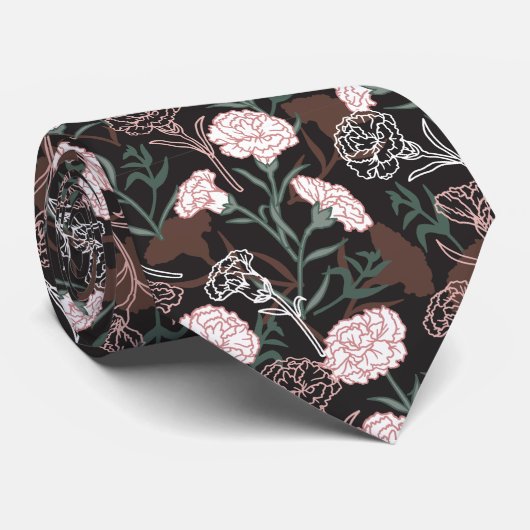 Delicate Roze Anjers met Groene Bladeren Bloemen Stropdas (Opgerold)