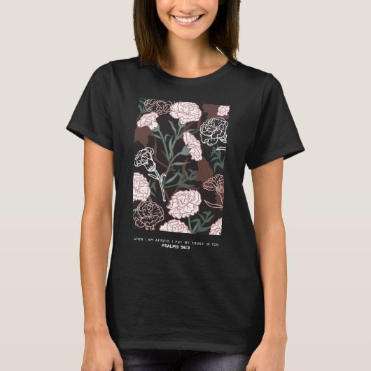 Delicate Roze Anjers met Groene Bladeren Bloemen T-shirt (Voorkant)