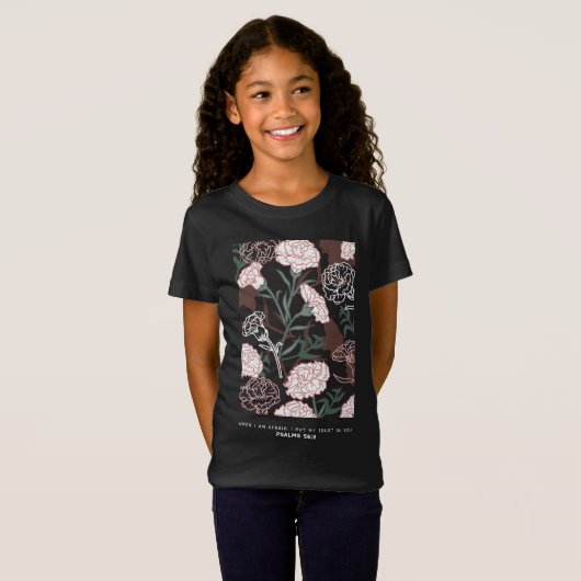 Delicate Roze Anjers met Groene Bladeren Bloemen T-shirt (Voorkant volledig)