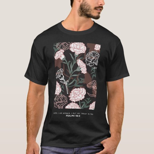 Delicate Roze Anjers met Groene Bladeren Bloemen T-shirt (Voorkant)