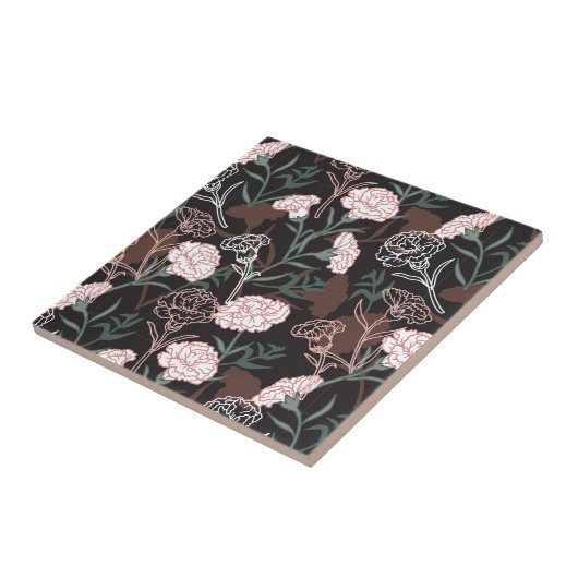 Delicate Roze Anjers met Groene Bladeren Bloemen Tegeltje (Zijkant)