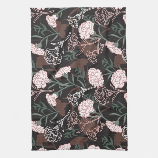 Delicate Roze Anjers met Groene Bladeren Bloemen Theedoek (Verticaal)