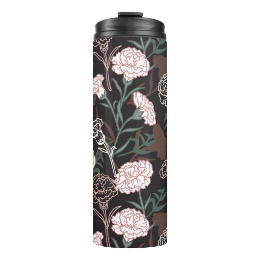 Delicate Roze Anjers met Groene Bladeren Bloemen Thermosbeker (Voorkant)