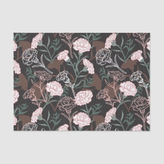 Delicate Roze Anjers met Groene Bladeren Bloemen Tissuepapier (Voorkant)