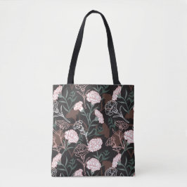 Delicate Roze Anjers met Groene Bladeren Bloemen Tote Bag