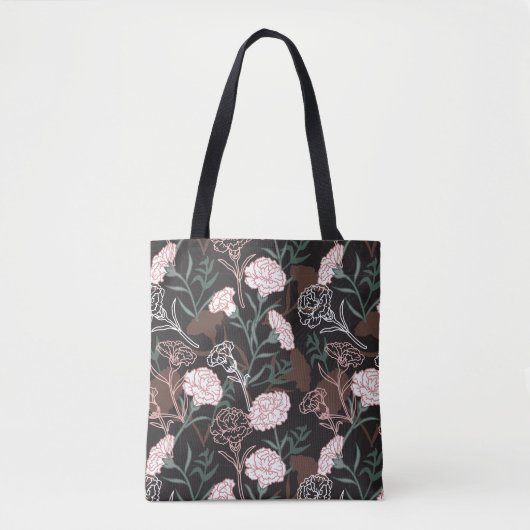 Delicate Roze Anjers met Groene Bladeren Bloemen Tote Bag (Voorkant)