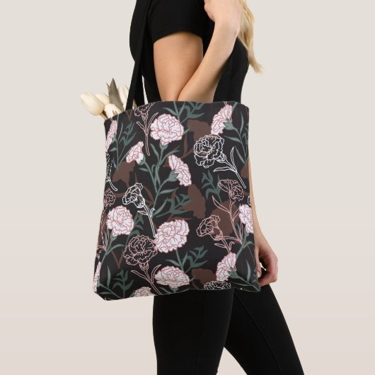 Delicate Roze Anjers met Groene Bladeren Bloemen Tote Bag (Dichtbij)