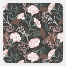 Delicate Roze Anjers met Groene Bladeren Bloemen Vierkante Sticker