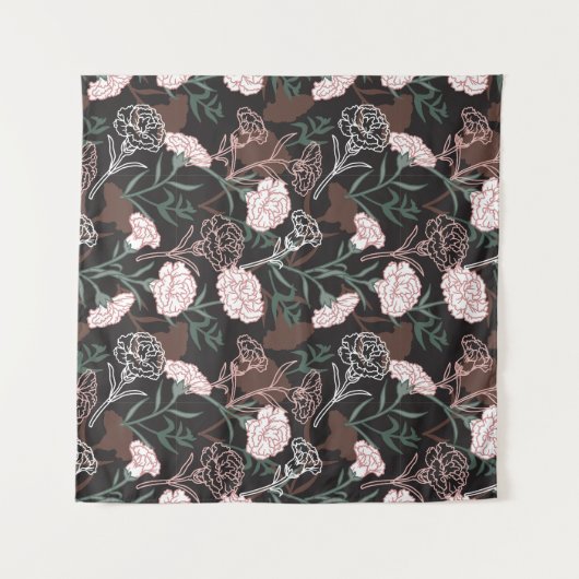 Delicate Roze Anjers met Groene Bladeren Bloemen Wandkleed (Voorkant (horizontaal))