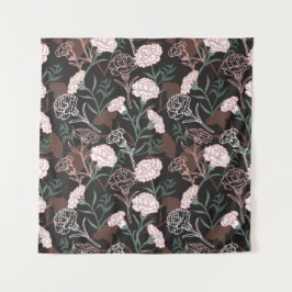 Delicate Roze Anjers met Groene Bladeren Bloemen Wandkleed