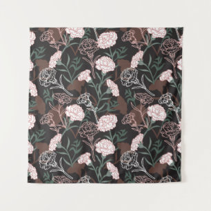 Delicate Roze Anjers met Groene Bladeren Bloemen Wandkleed