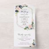 Delicate Roze Blauw Bloemen Geometrische Bruiloft All In One Uitnodiging (Binnen)