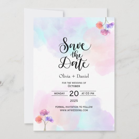 Delicate Roze & Blauw bruiloft uitnodigingen (Voorkant)