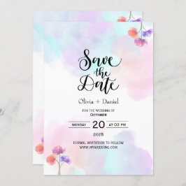 Delicate Roze & Blauw bruiloft uitnodigingen