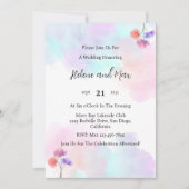 Delicate Roze & Blauw bruiloft uitnodigingen (Voorkant)