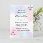 Delicate Roze & Blauw bruiloft uitnodigingen (Staand voorkant)