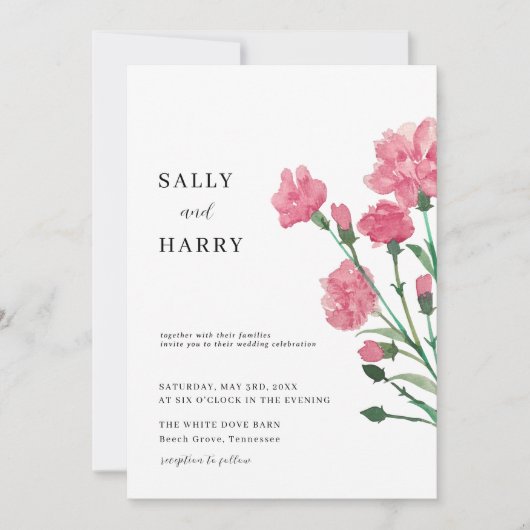 Delicate roze bloem bruiloft kaart (Voorkant)