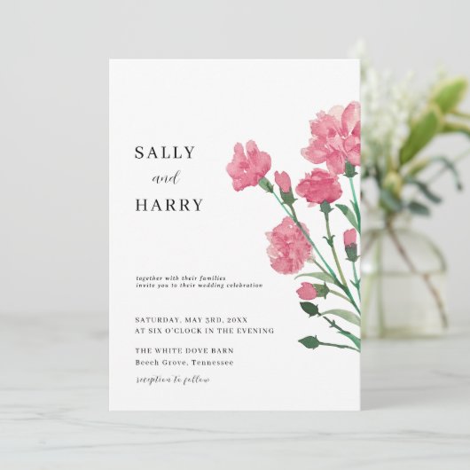 Delicate roze bloem bruiloft kaart (Staand voorkant)