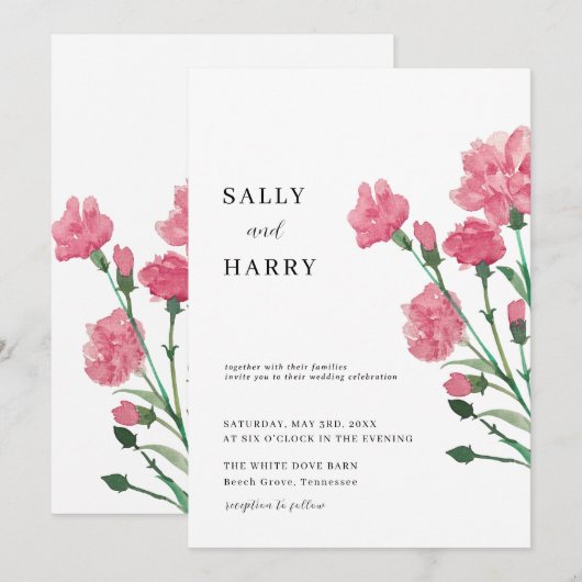 Delicate roze bloem bruiloft kaart (Voorkant / Achterkant)