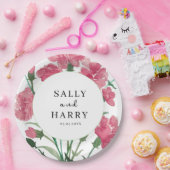 Delicate roze bloem bruiloft papieren bordje (Feest)