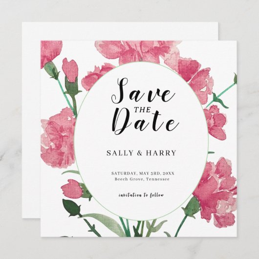 Delicate roze bloem bruiloft save the date (Voorkant / Achterkant)
